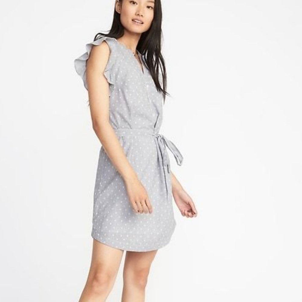 OLD NAVY Clip-Dot Tie-Belt Shirt Dress, XS Petite